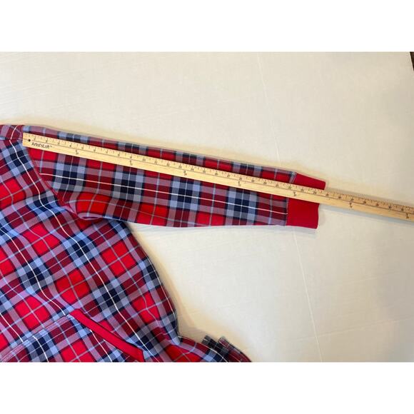 Lands' End Serious Sweats Hooded Lounger Gown Red White Blue Plaid Size L - Picture 11 of 14